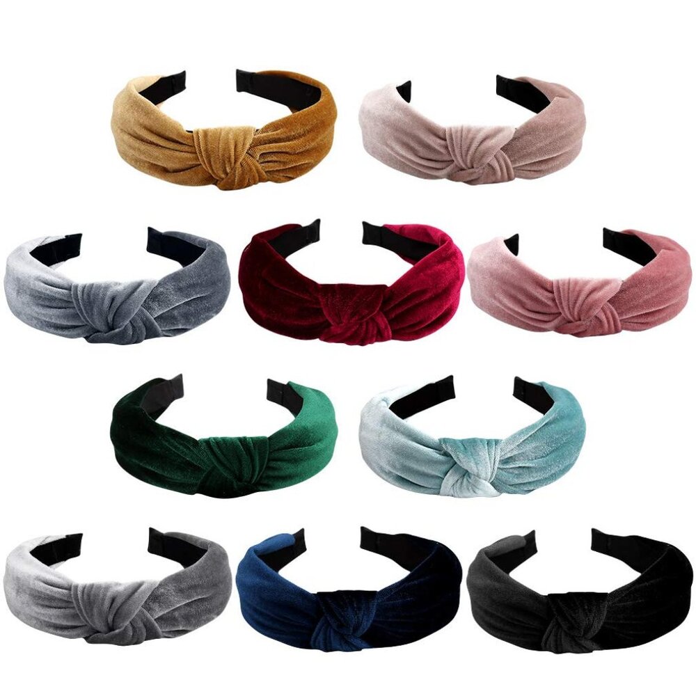 Headbands For Women 10 Pack Velvet Knotted Turban Headband Wide Hairbands Girls